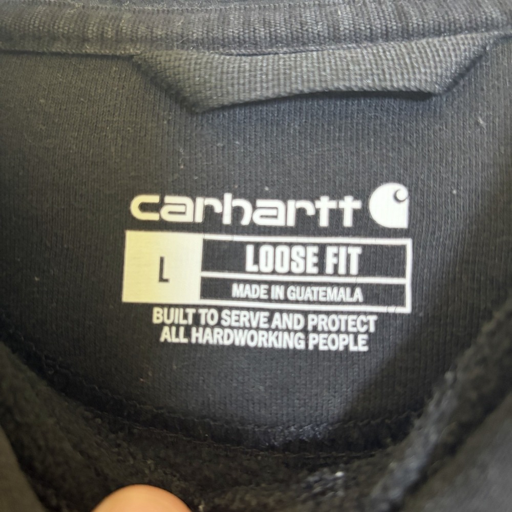 Carhartt Mens Large Loose Fit Sleeve Logo Hoodie Black Pullover Sweatshirt - Picture 4 of 7